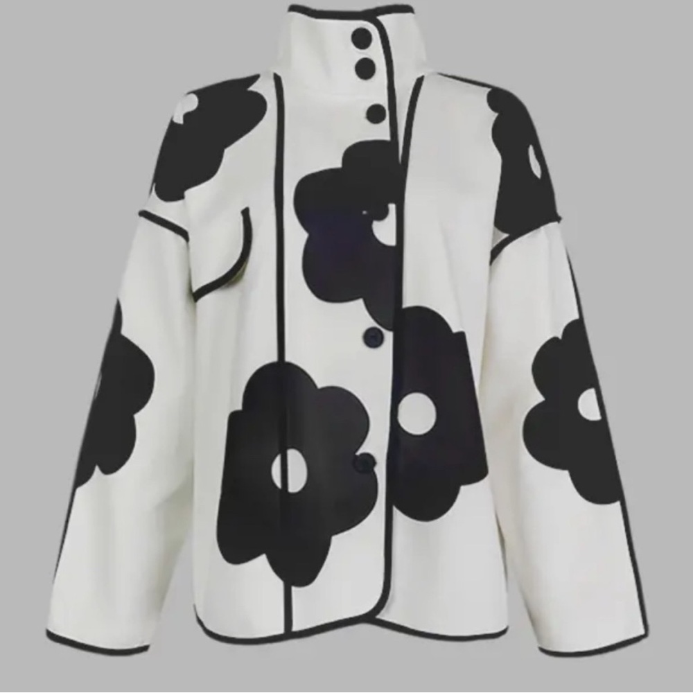 Floral Black and White Women's Jacket - Picture 4 of 5